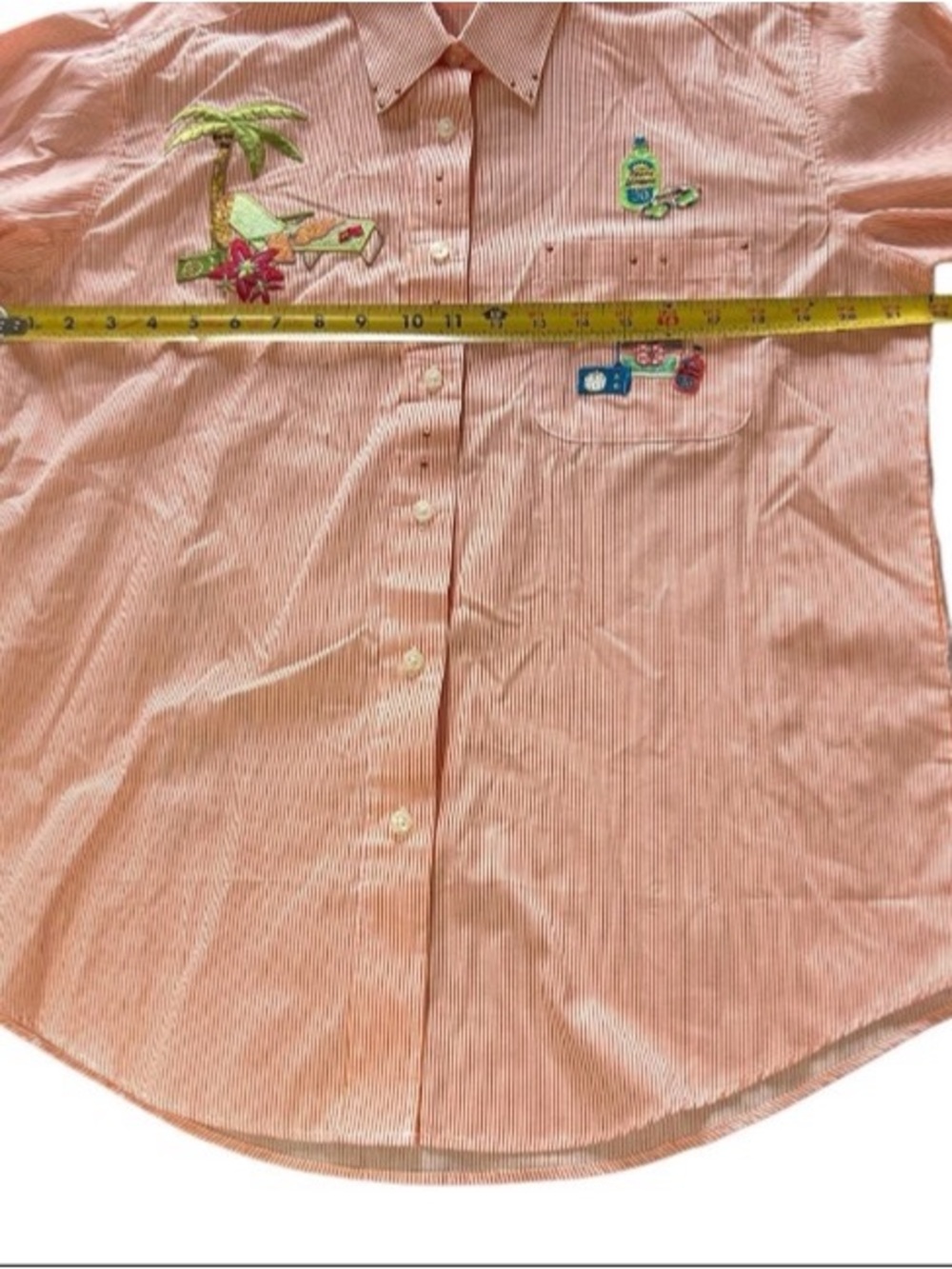 Las Olas Striped Button Up Shirt Top Embroidered Rhinestone Women's M - Picture 6 of 10